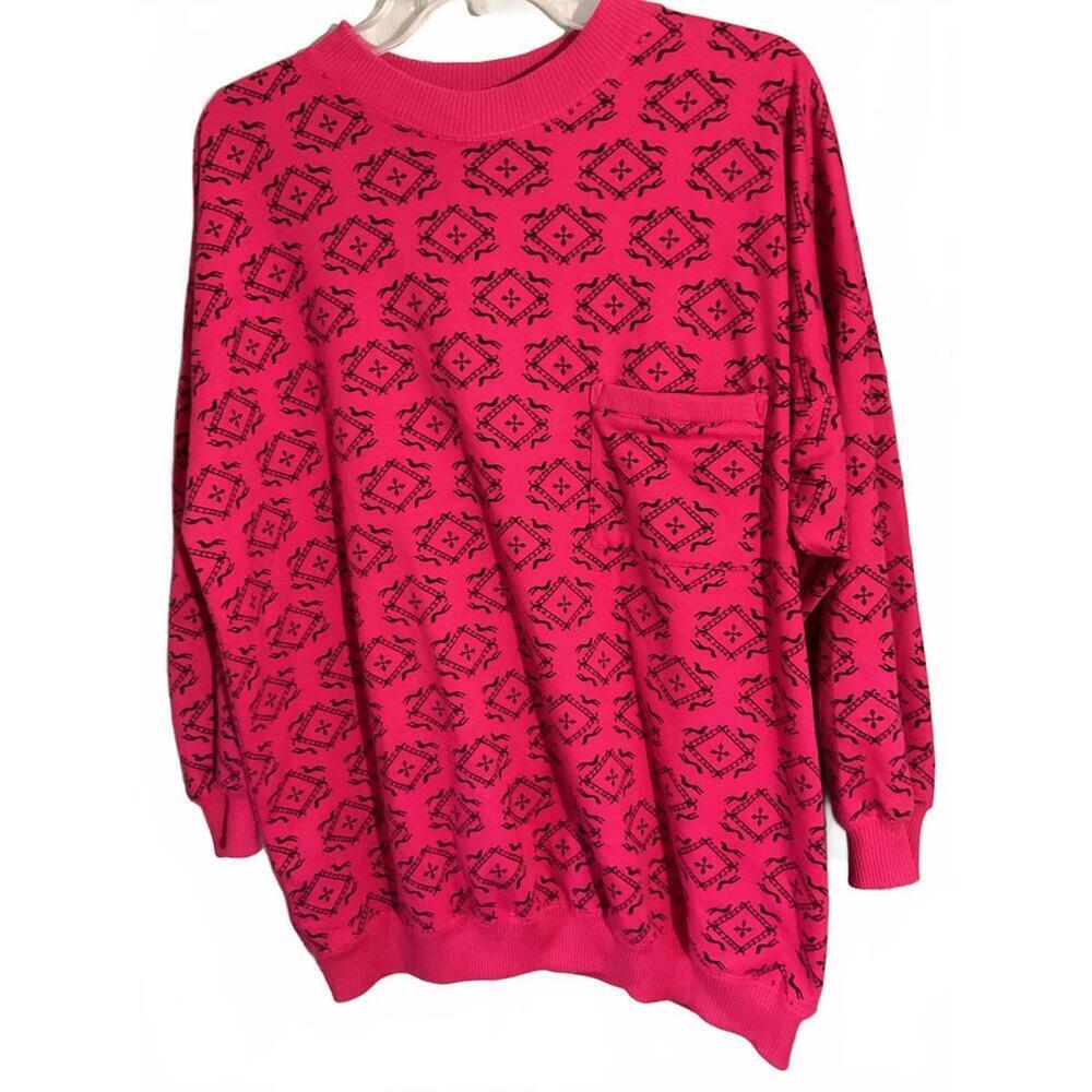 Vintage Genesis Vibrant Pink Patterned Sweatshirt with Pocket Small